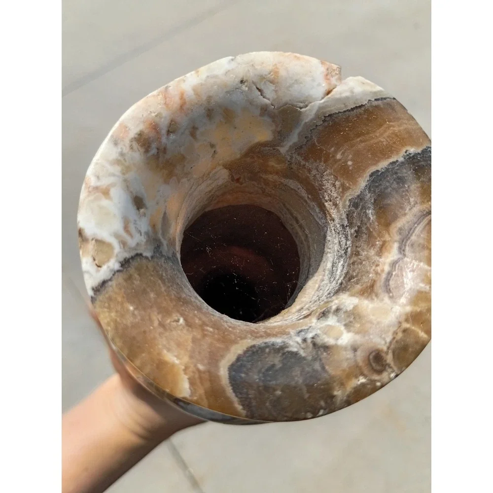 Large Solid Onyx Marble Vase Neutral Banded Beautiful Vase One Of A Kind 10.75